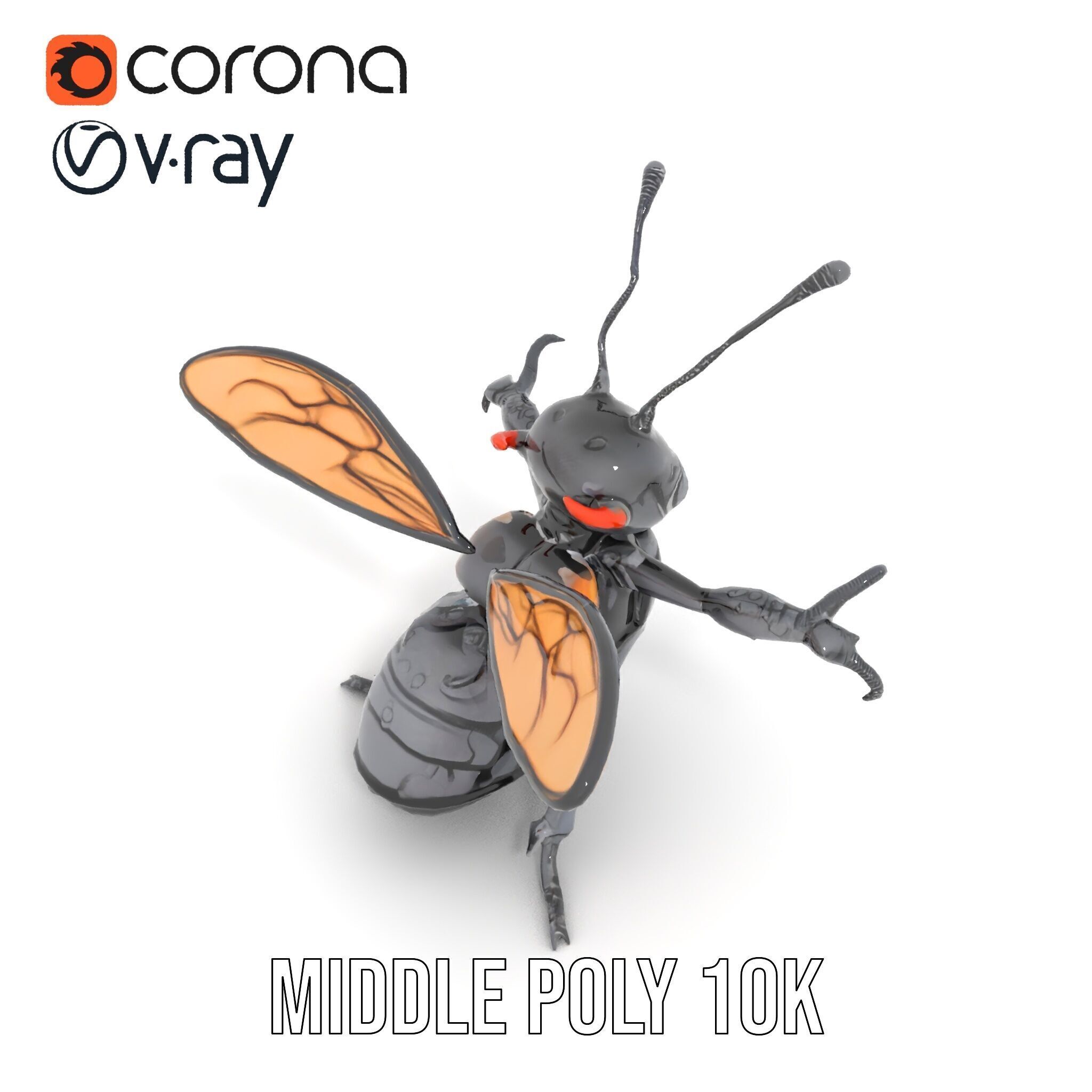 Animated Black Insectoid Creature with Wings Rigged and Animated Low-poly 3D model_18