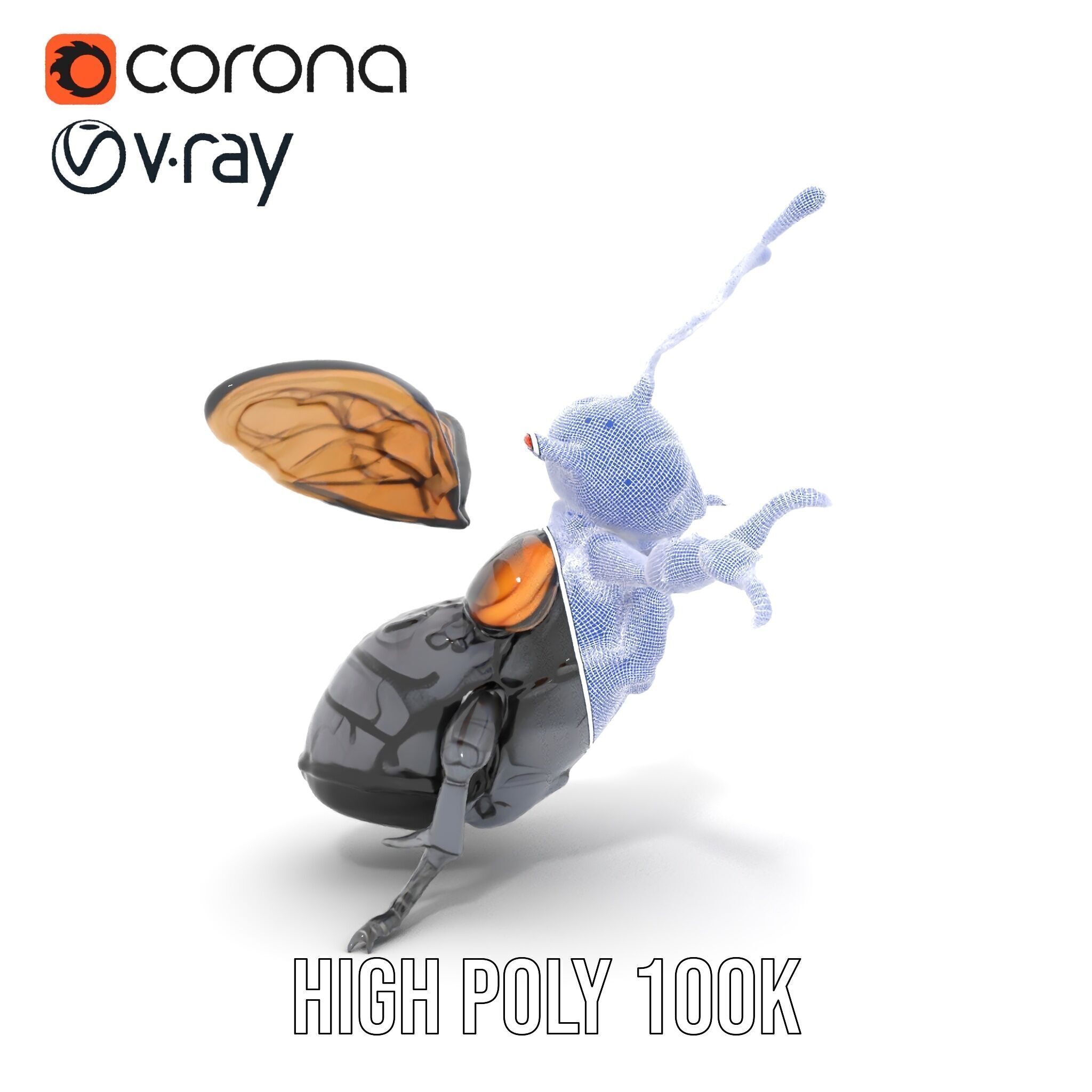 Animated Black Insectoid Creature with Wings Rigged and Animated Low-poly 3D model_35