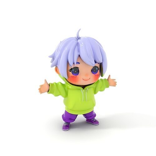 Adorable Chibi Character in Bright Hoodie  Rigged and Animated Low-poly 3D model
