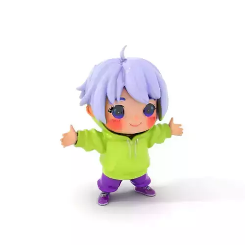 Adorable Chibi Character in Bright Hoodie  Rigged and Animated