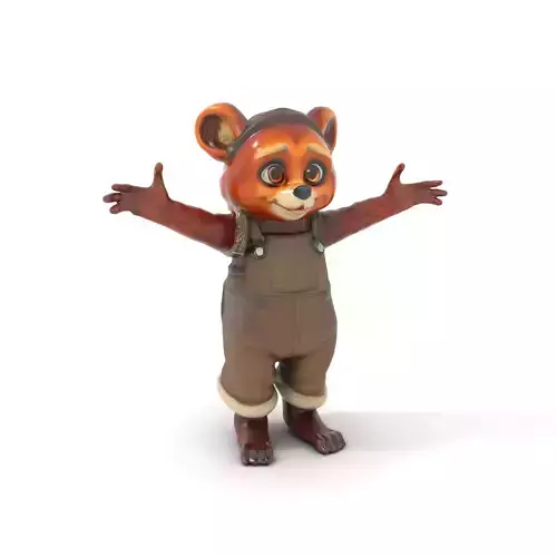 Cuddly Bear Cub in Overalls Rigged and Animated D Model