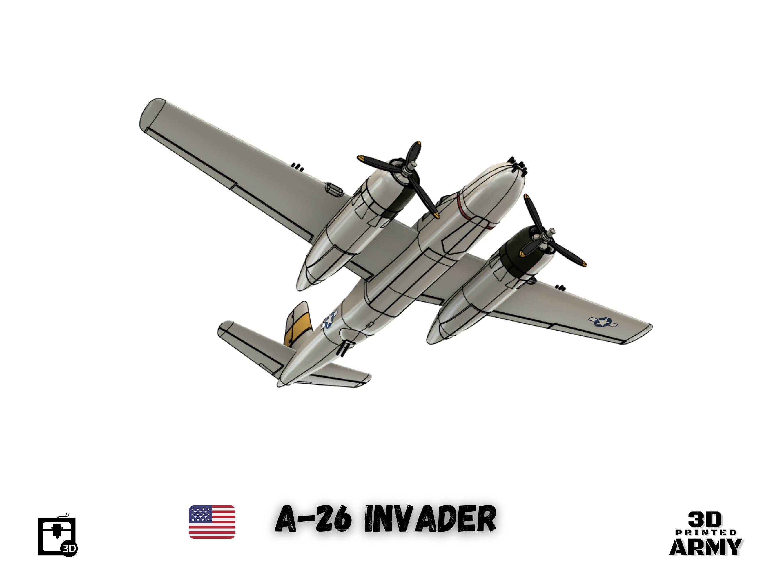 Douglas A-26 Invader - 3D printing files - 1-66 th scalemodel 3D print model_4