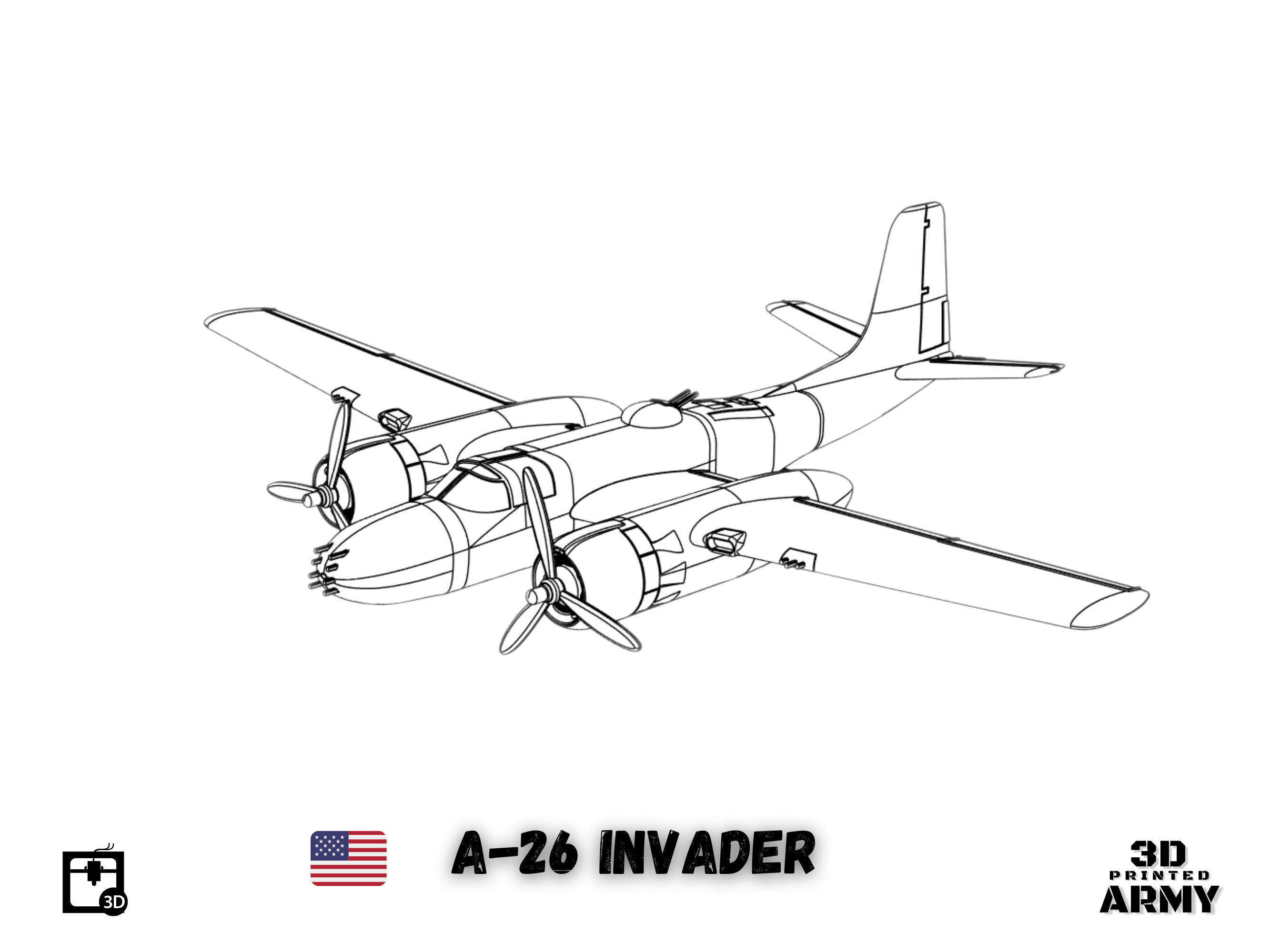 Douglas A-26 Invader - 3D printing files - 1-66 th scalemodel 3D print model_6