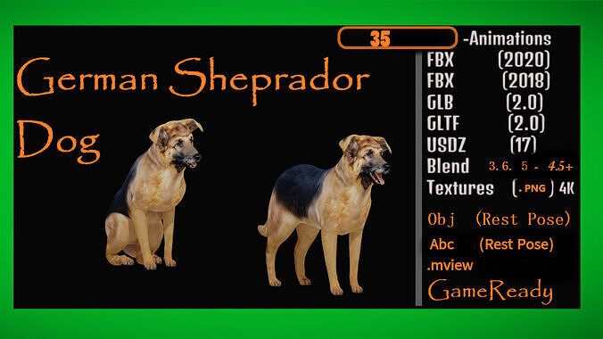 German Sheprador Dog Low-poly 3D model