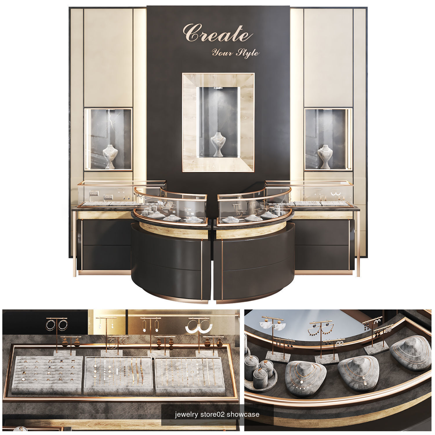 jewelry store showcase for gallery and showrooms 3D Model Collection_3
