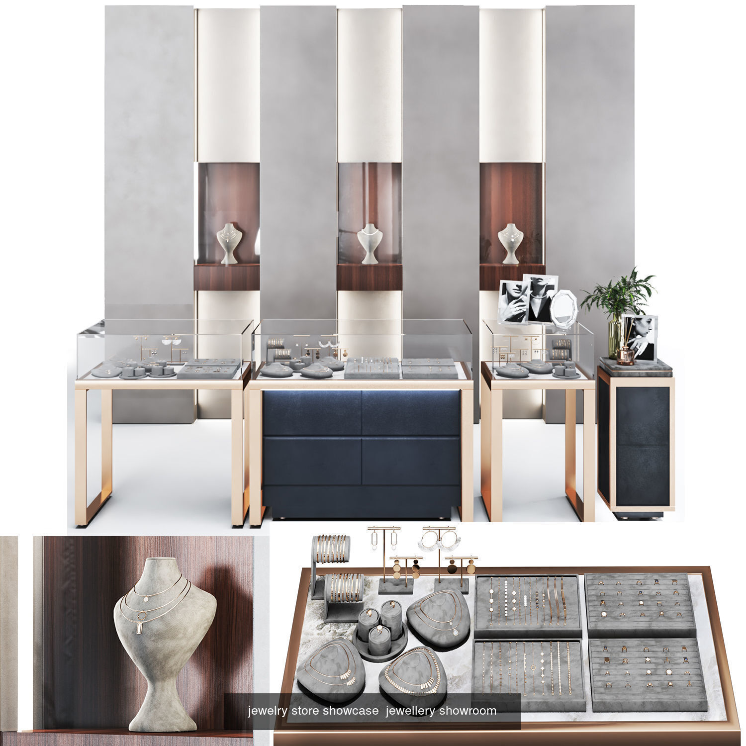jewelry store showcase for gallery and showrooms 3D Model Collection_1