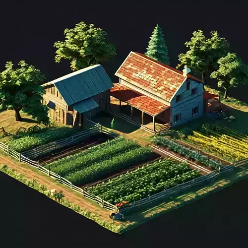 Low Poly Isometric Farm Scene Low-poly 3D model