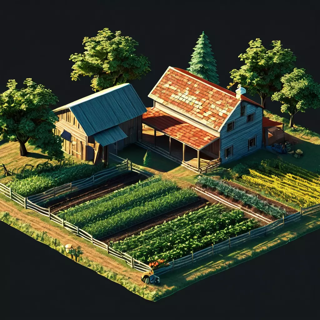 Low Poly Isometric Farm Scene Low-poly 3D model_0