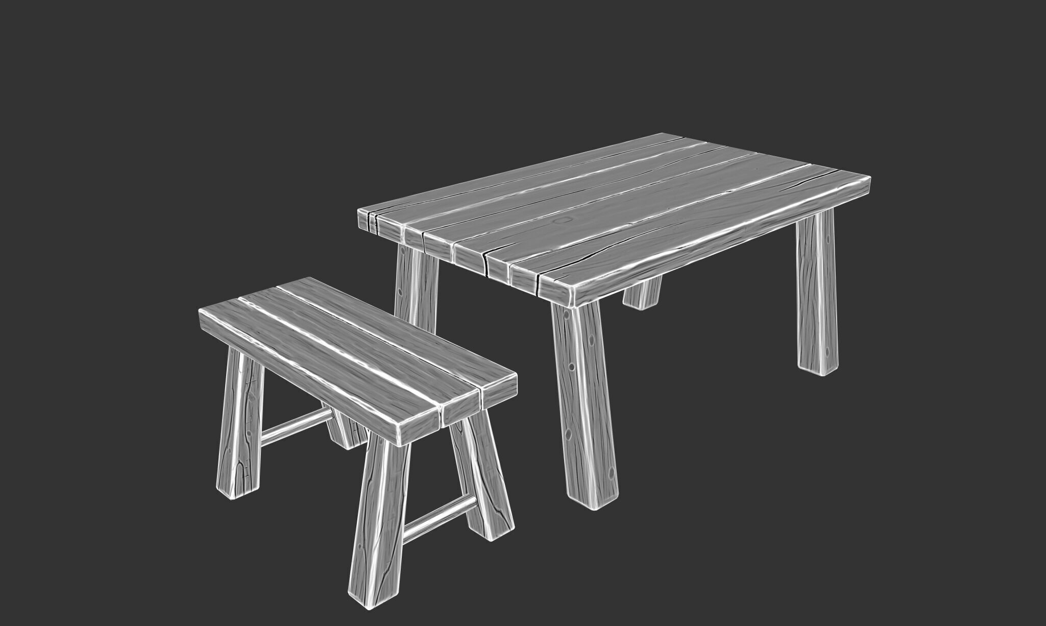 Stylized Table and Bench 3D model Low-poly 3D model_6