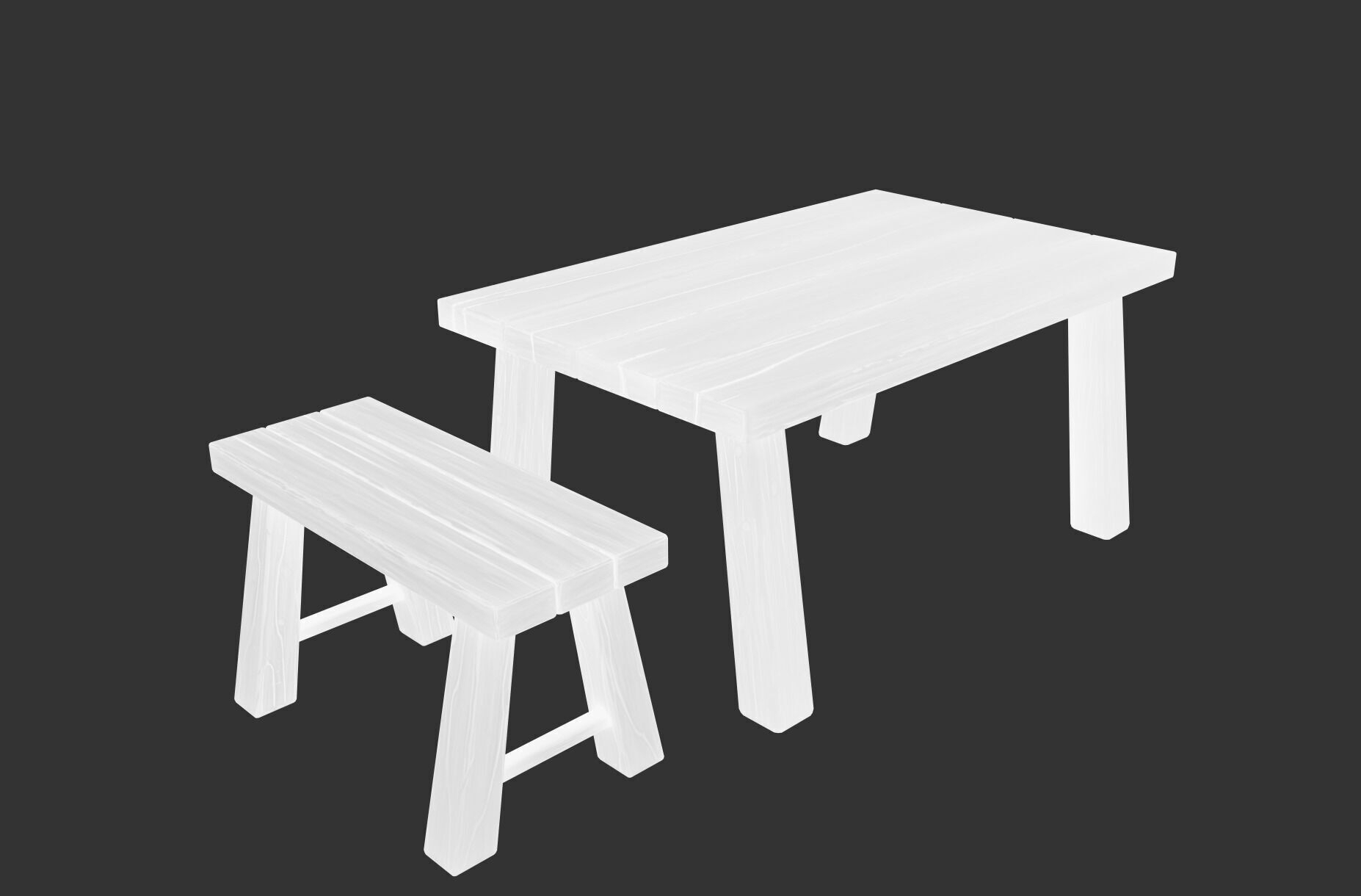 Stylized Table and Bench 3D model Low-poly 3D model_4