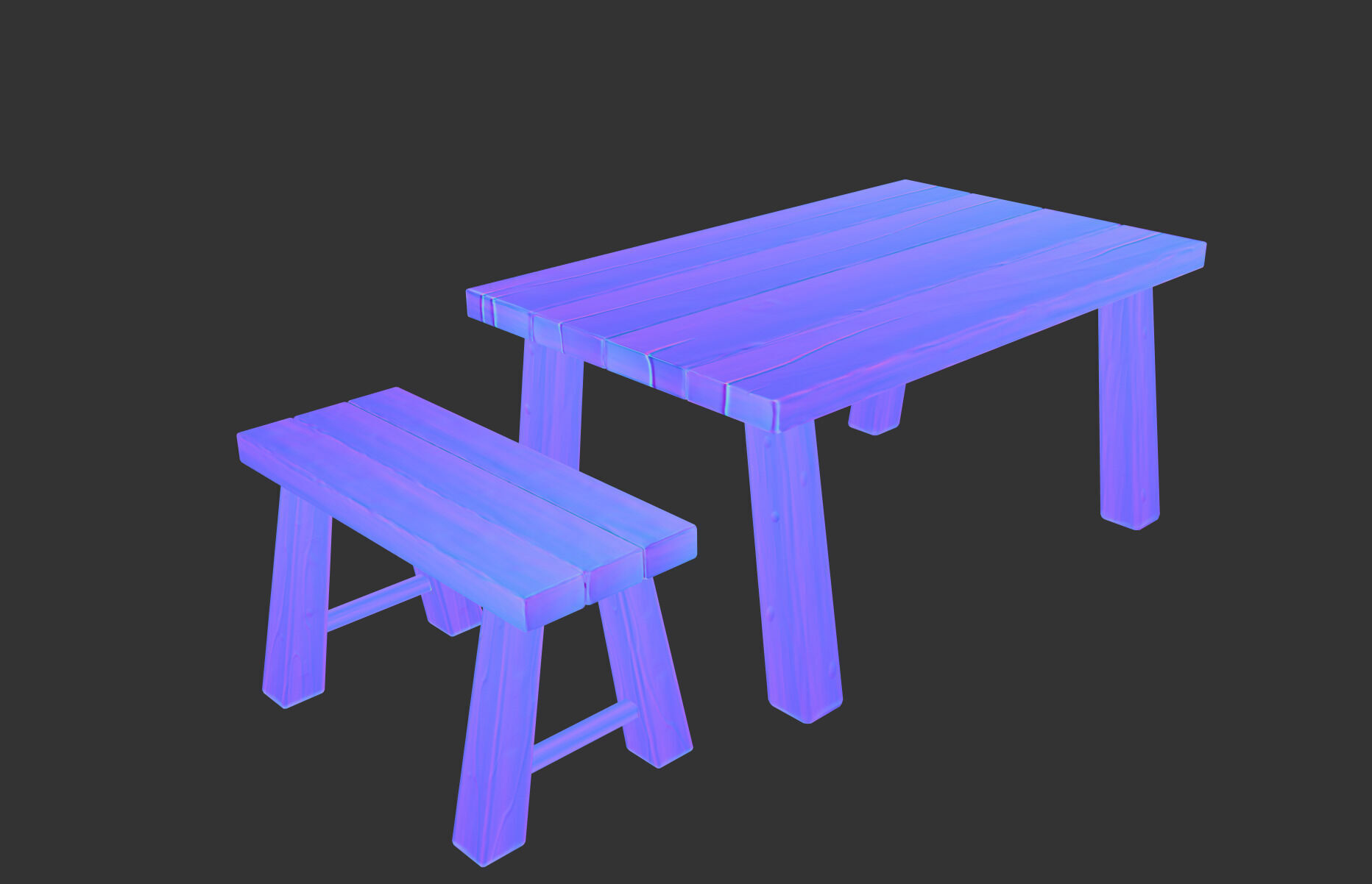 Stylized Table and Bench 3D model Low-poly 3D model_7