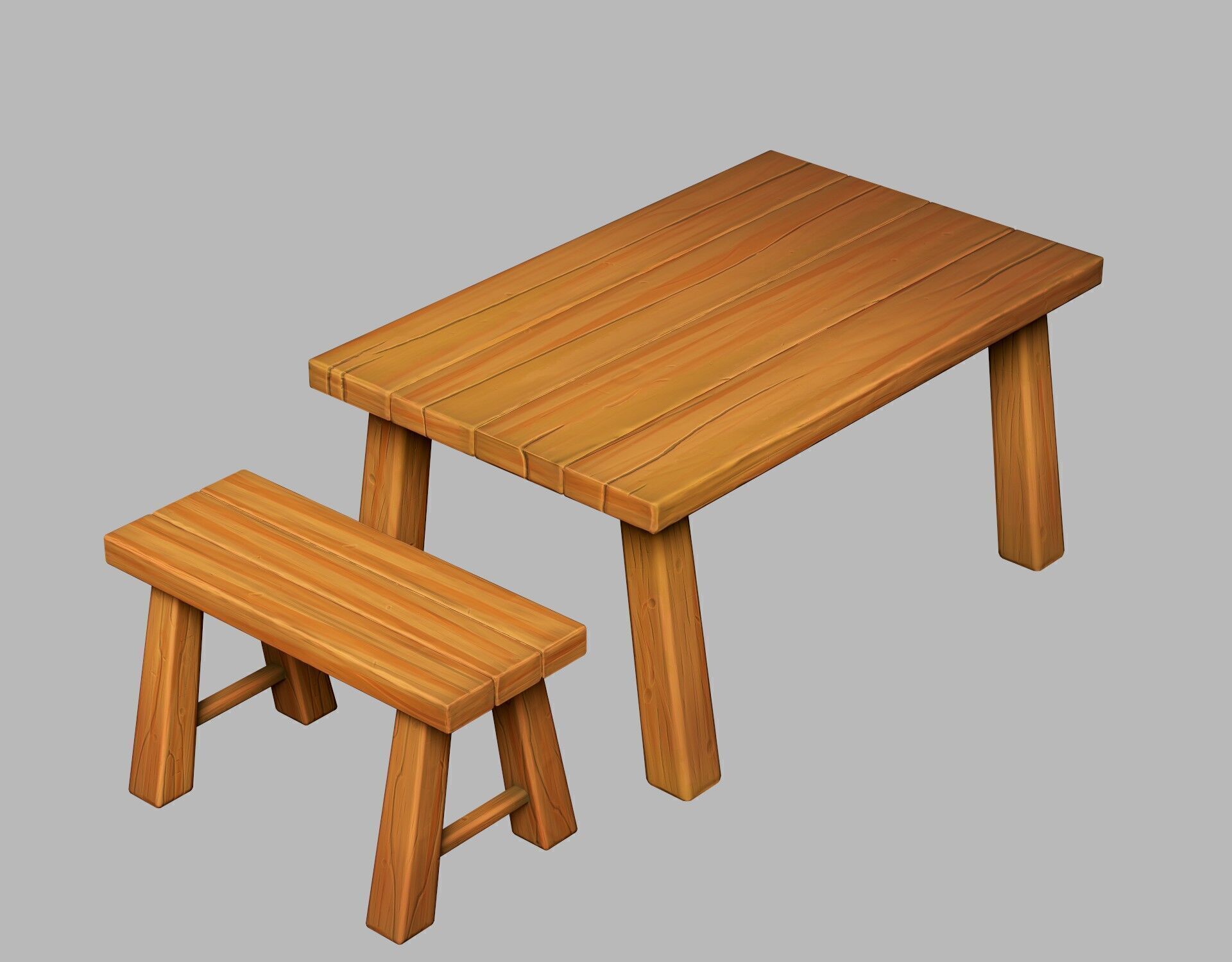 Stylized Table and Bench 3D model Low-poly 3D model_1