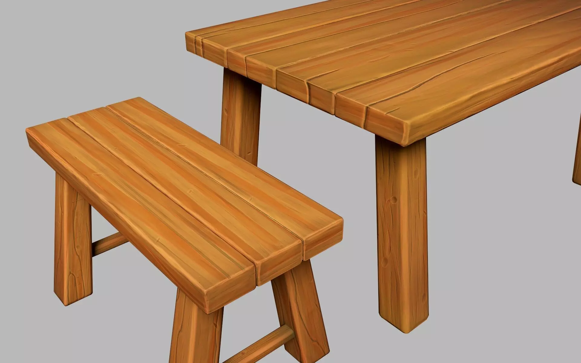 Stylized Table and Bench 3D model Low-poly 3D model_0