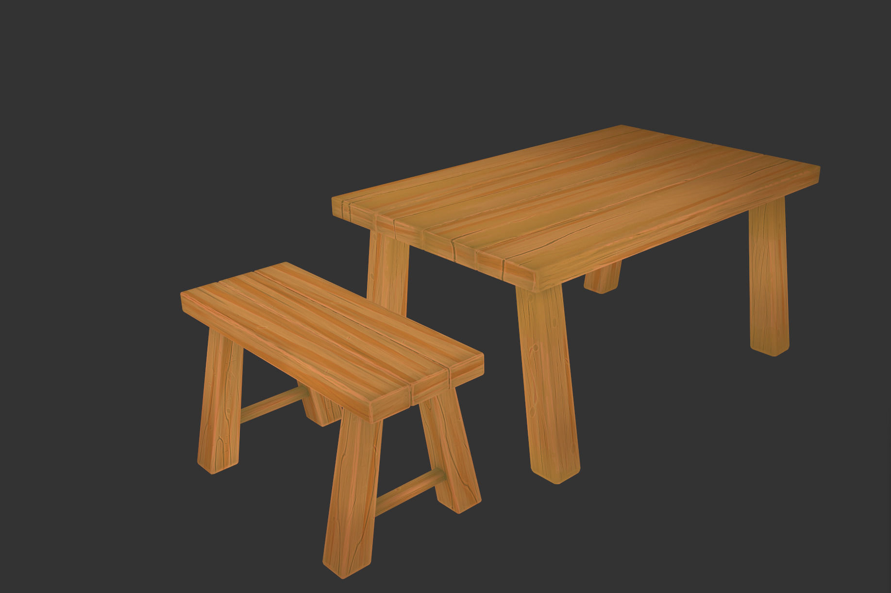 Stylized Table and Bench 3D model Low-poly 3D model_5