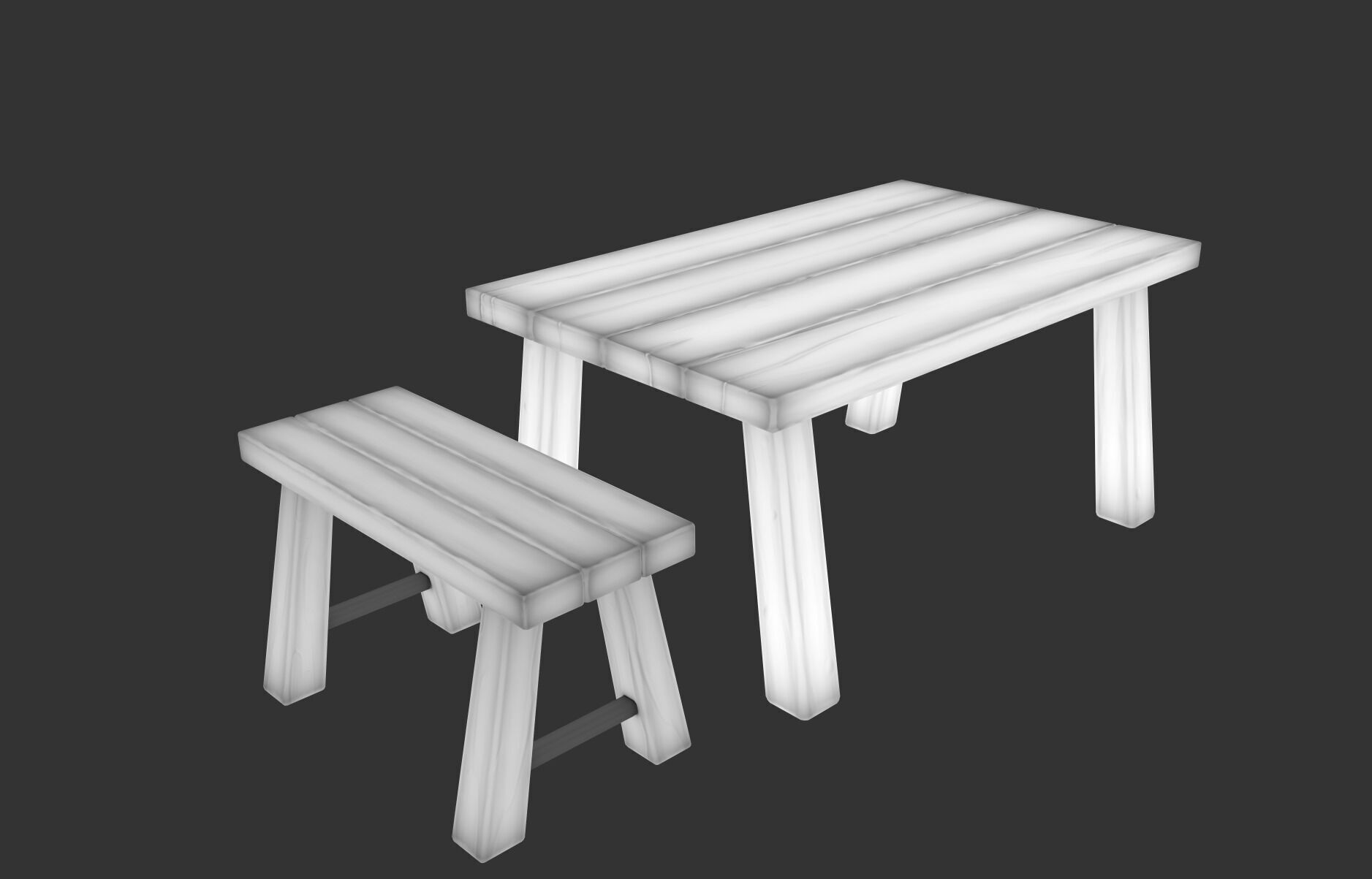 Stylized Table and Bench 3D model Low-poly 3D model_3