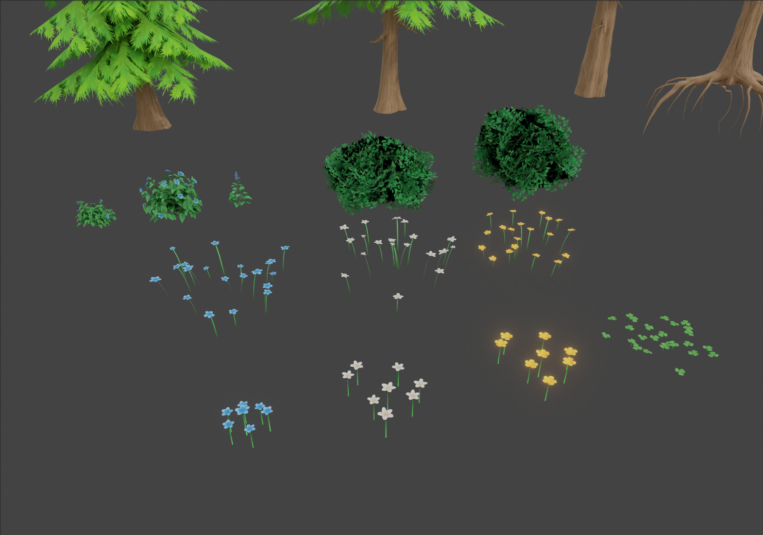 Stylized Pine Tree Flower Vegetation Kit Low-poly 3D model_1