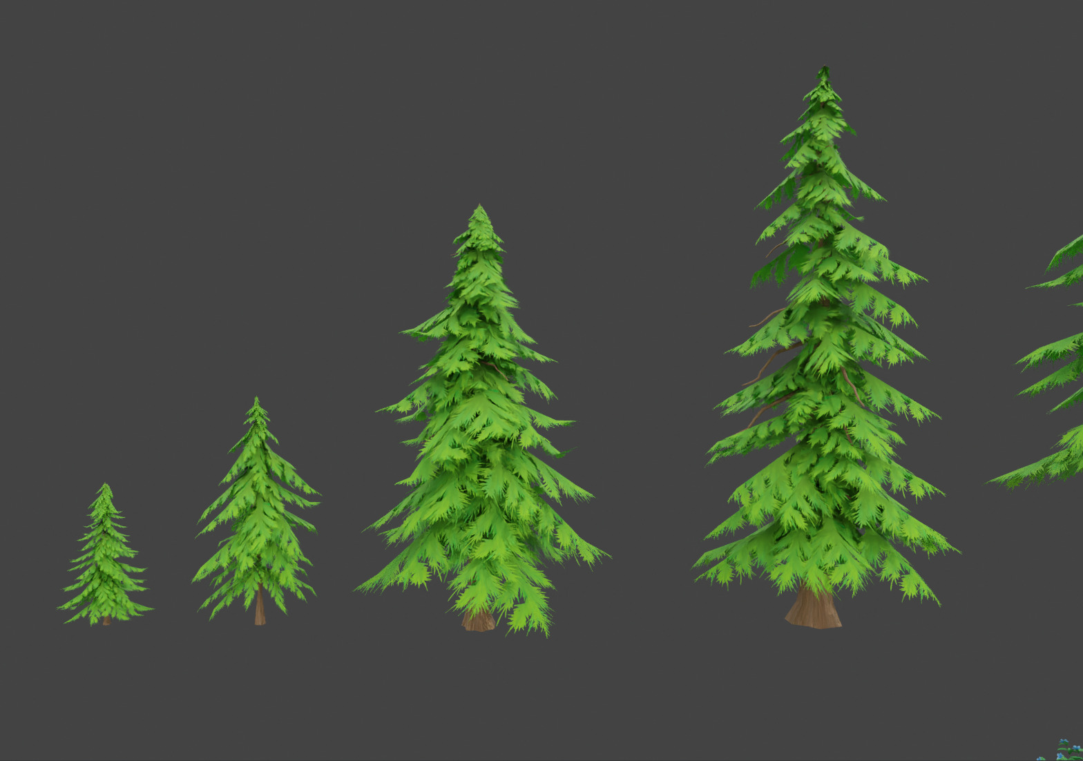 Stylized Pine Tree Flower Vegetation Kit Low-poly 3D model_4