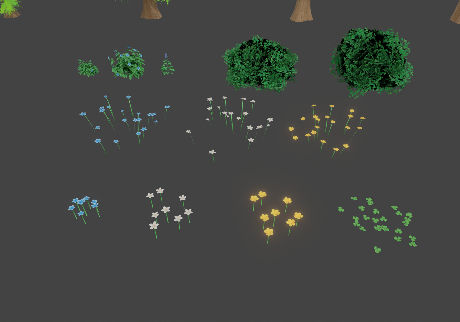 Stylized Pine Tree Flower Vegetation Kit Low-poly 3D model_3