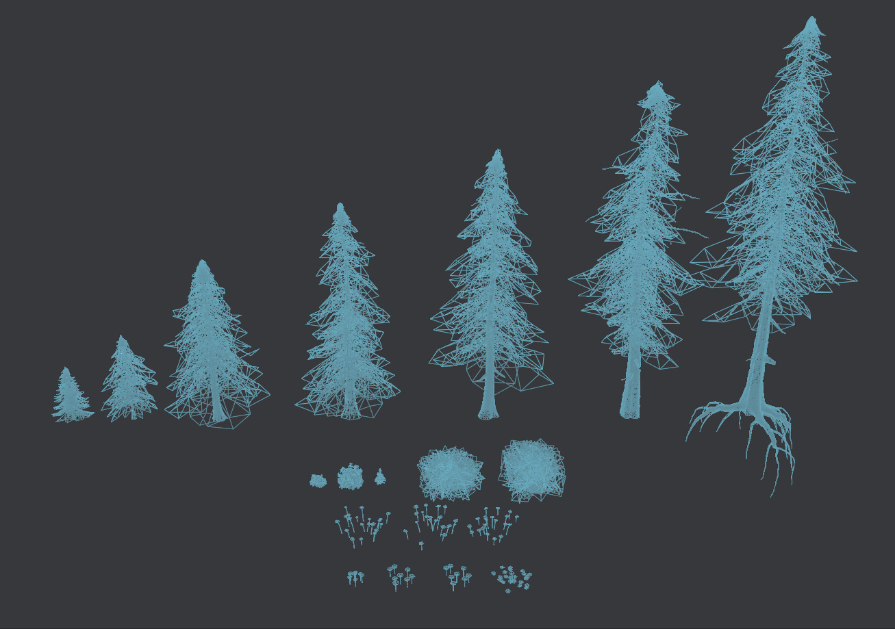 Stylized Pine Tree Flower Vegetation Kit Low-poly 3D model_7
