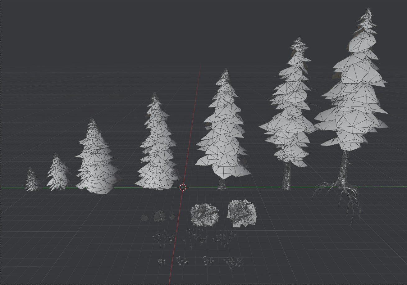 Stylized Pine Tree Flower Vegetation Kit Low-poly 3D model_6