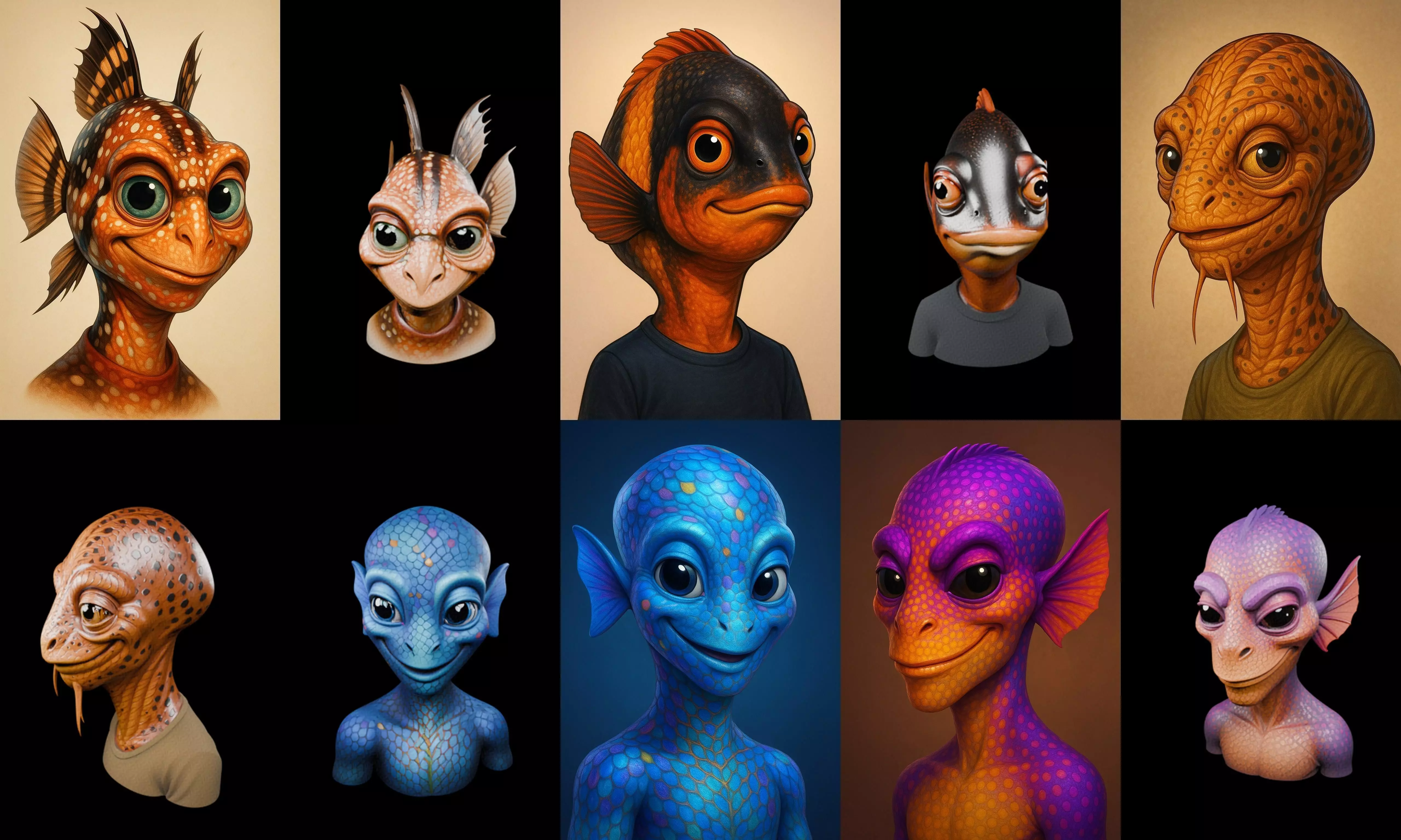 Head Fish bundle 14 pack 100 glb Low-poly 3D model