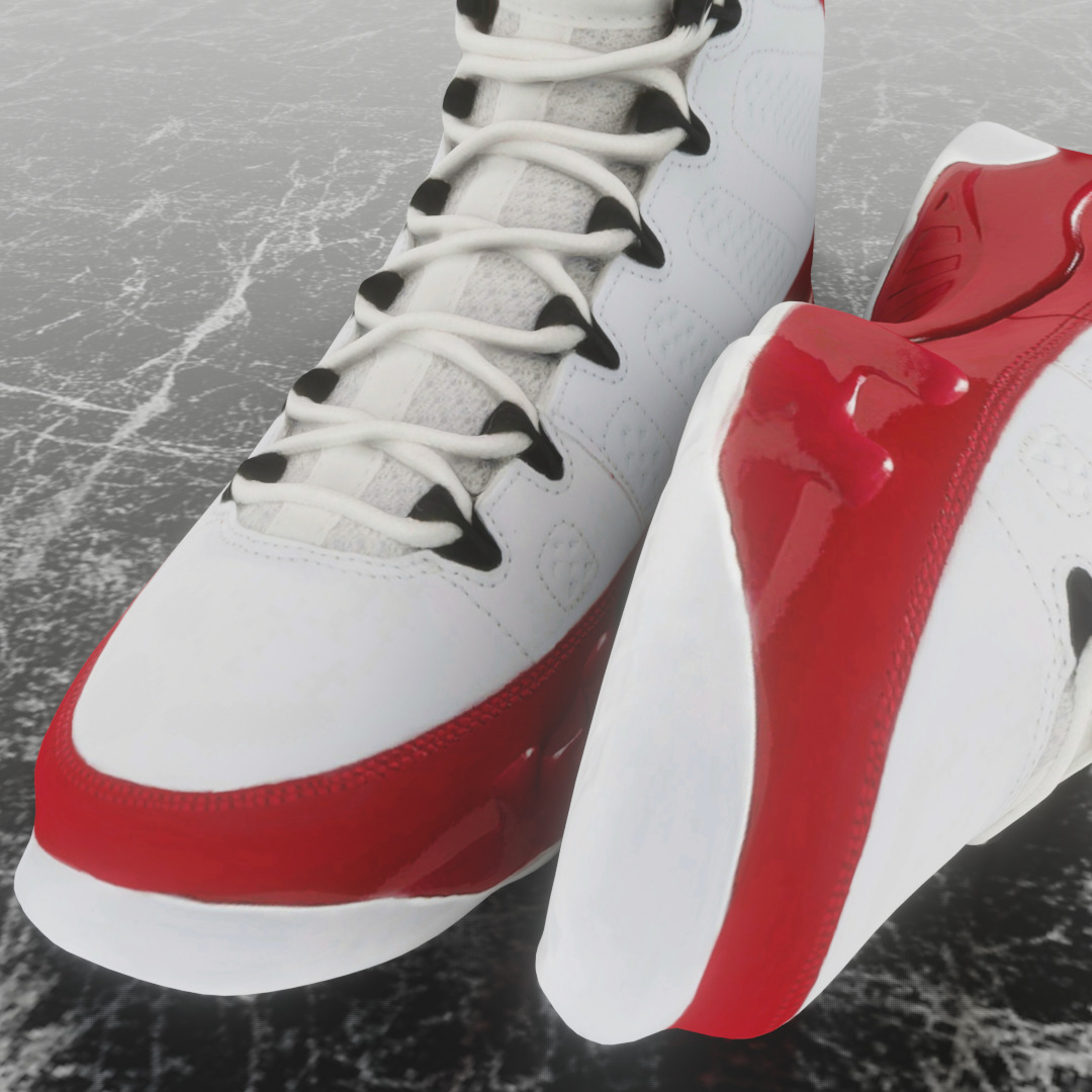 AIR JORDAN 9 WHITE RED 3D SHOES Low-poly 3D model_14