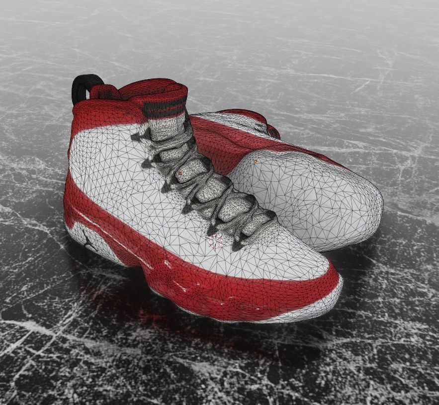 AIR JORDAN 9 WHITE RED 3D SHOES Low-poly 3D model_10