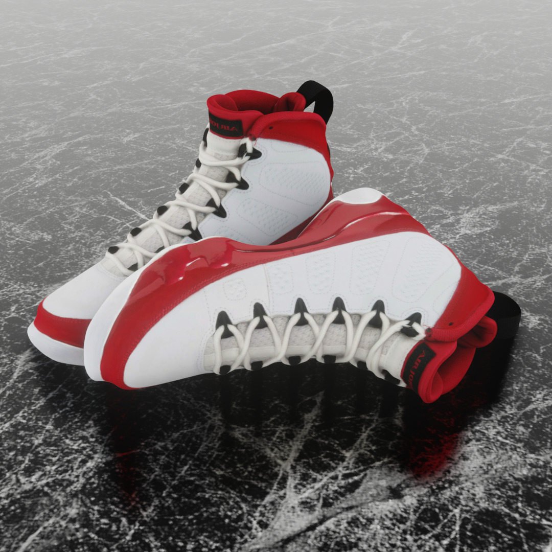 AIR JORDAN 9 WHITE RED 3D SHOES Low-poly 3D model_1