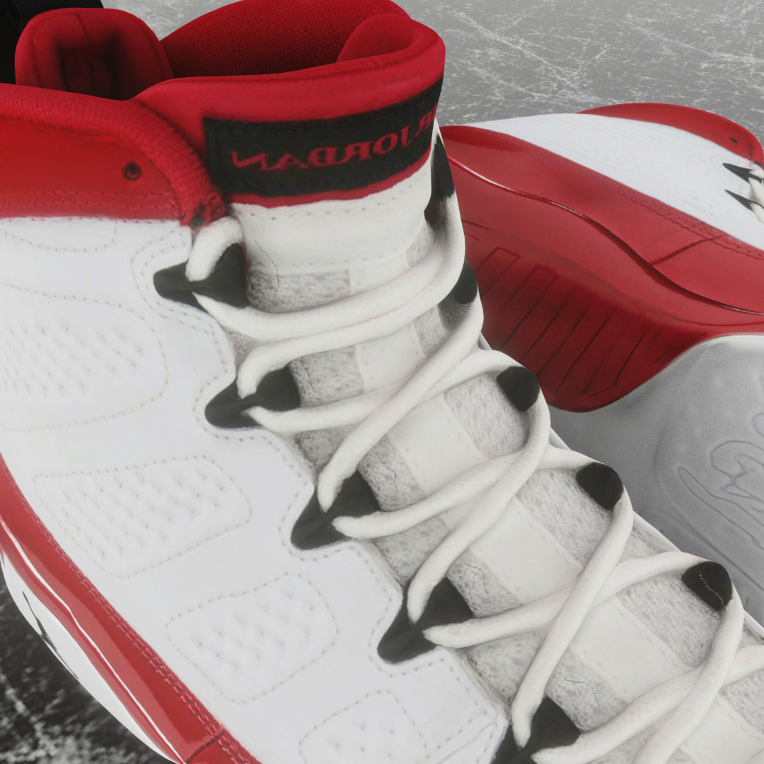 AIR JORDAN 9 WHITE RED 3D SHOES Low-poly 3D model_13