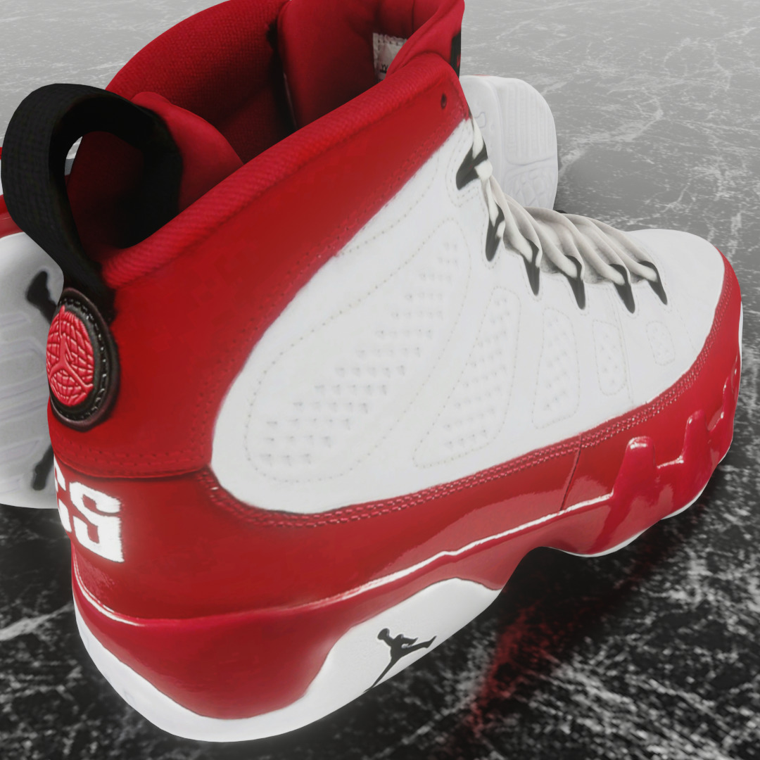 AIR JORDAN 9 WHITE RED 3D SHOES Low-poly 3D model_11