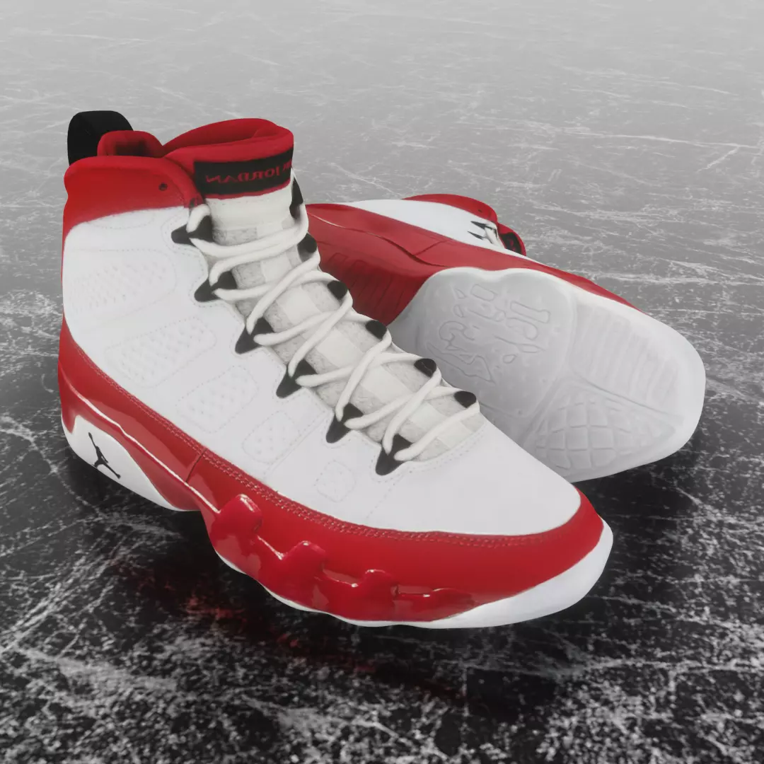 AIR JORDAN 9 WHITE RED 3D SHOES Low-poly 3D model_0