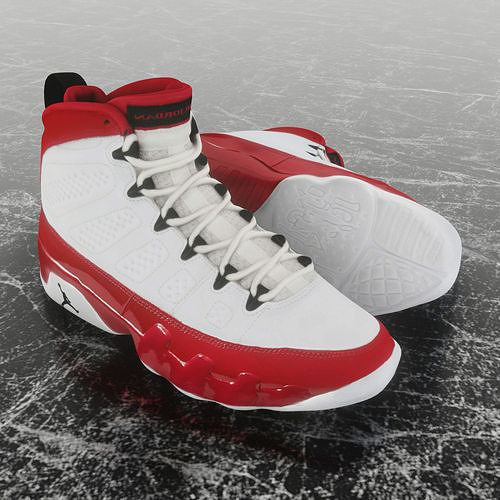 AIR JORDAN 9 WHITE RED 3D SHOES Low-poly 3D model