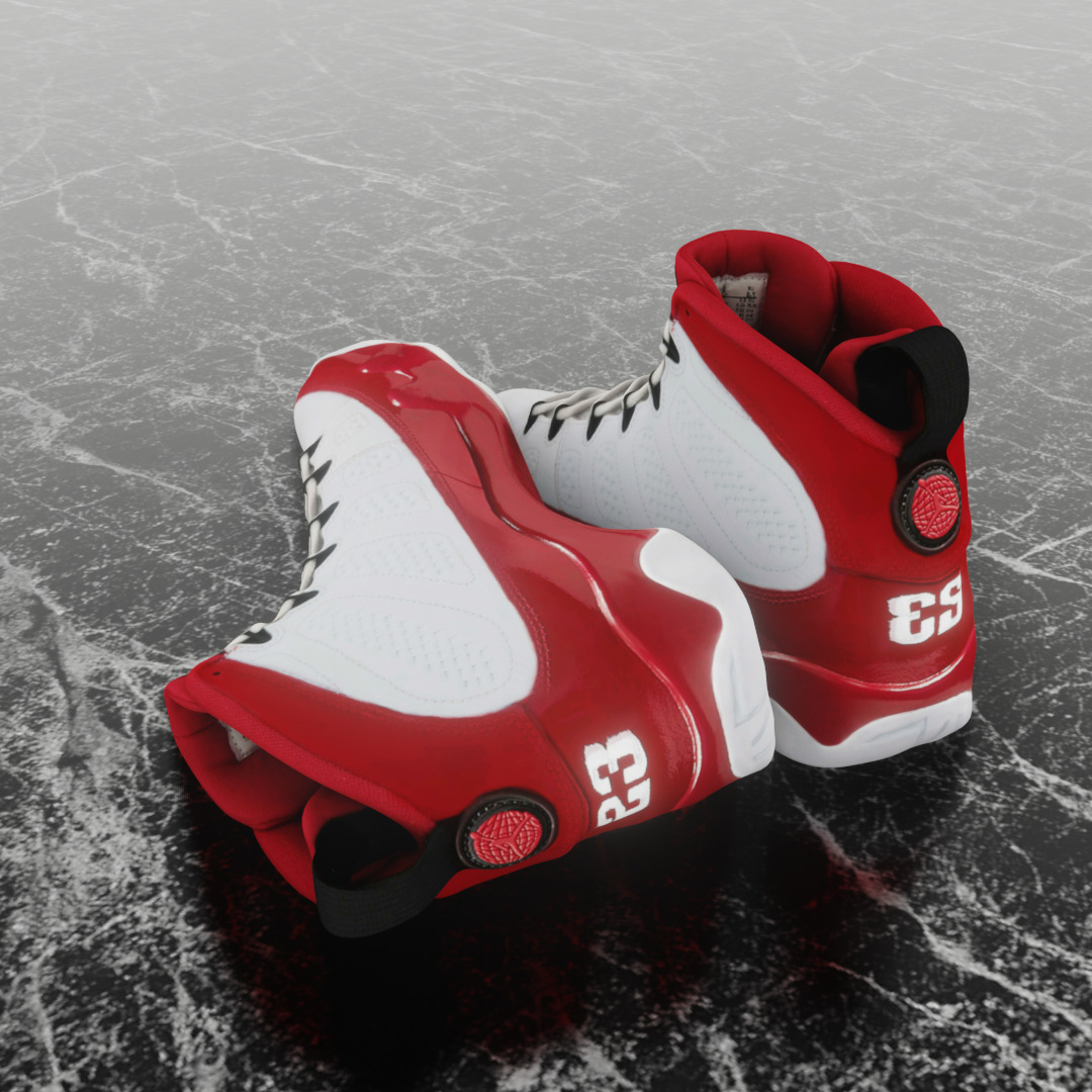 AIR JORDAN 9 WHITE RED 3D SHOES Low-poly 3D model_6
