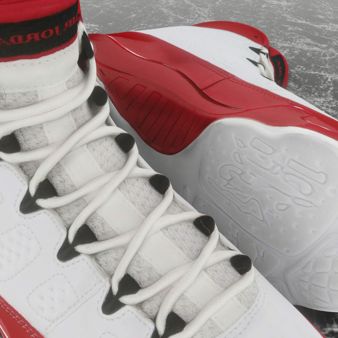 AIR JORDAN 9 WHITE RED 3D SHOES Low-poly 3D model_12