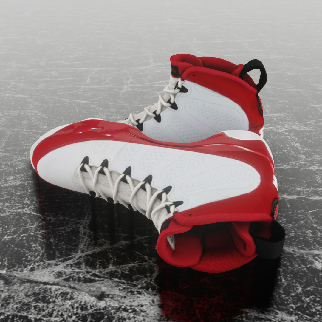 AIR JORDAN 9 WHITE RED 3D SHOES Low-poly 3D model_7
