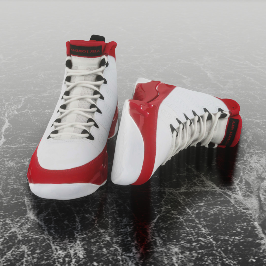AIR JORDAN 9 WHITE RED 3D SHOES Low-poly 3D model_3