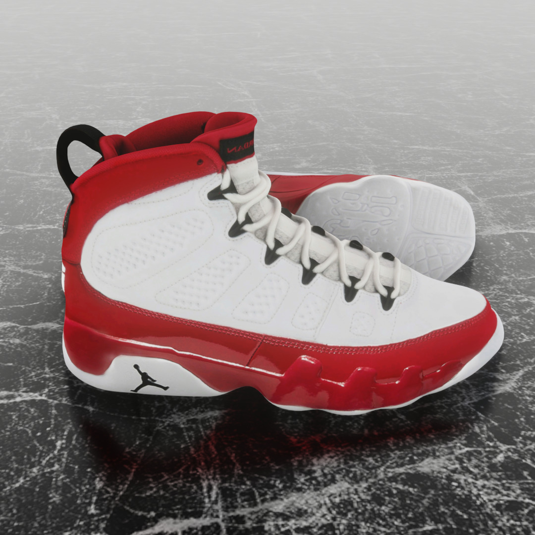 AIR JORDAN 9 WHITE RED 3D SHOES Low-poly 3D model_4