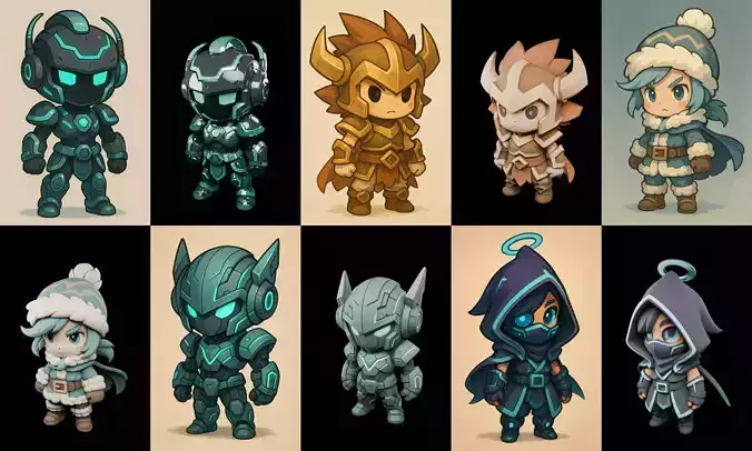 Game Character Marvelous Stylized bundle 9 pack 100 glb