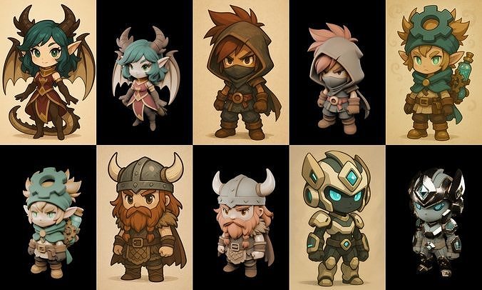 Game Character Marvelous Stylized bundle 7 pack 100 glb