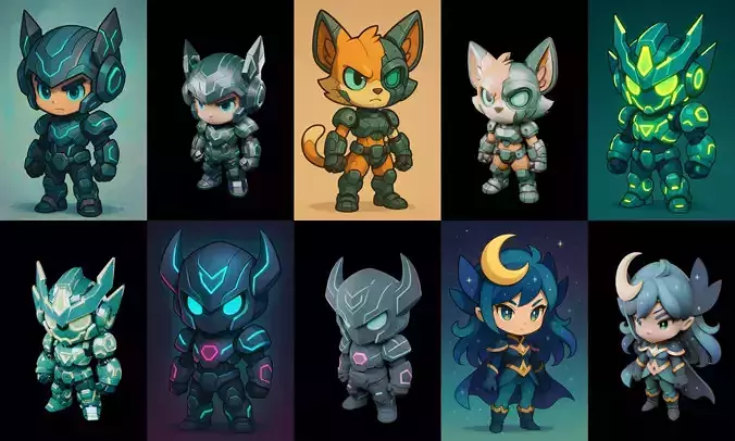 Game Character Marvelous Stylized bundle 4 pack 100 glb