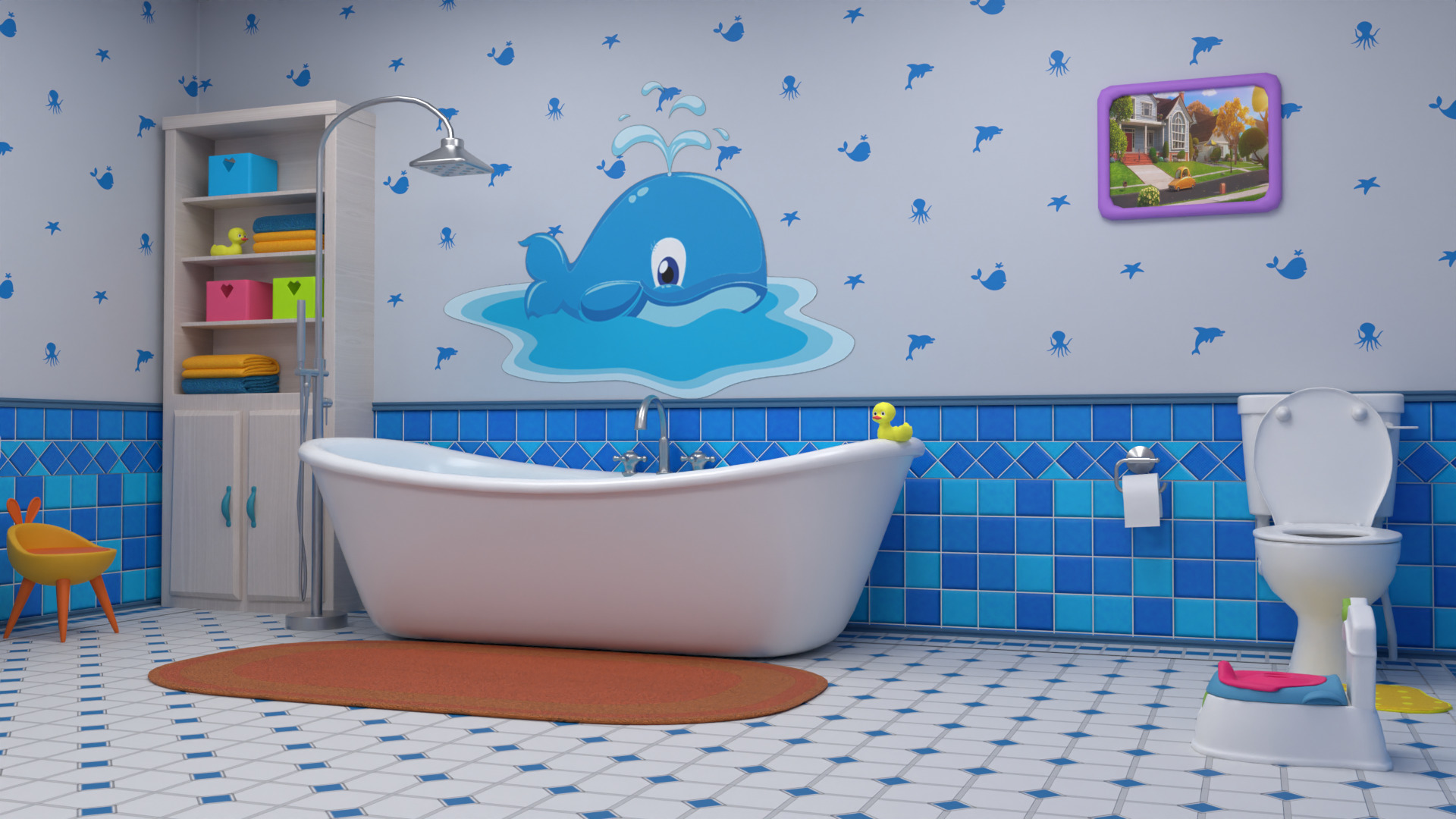 Cartoon Bathroom Low-poly 3D model_1