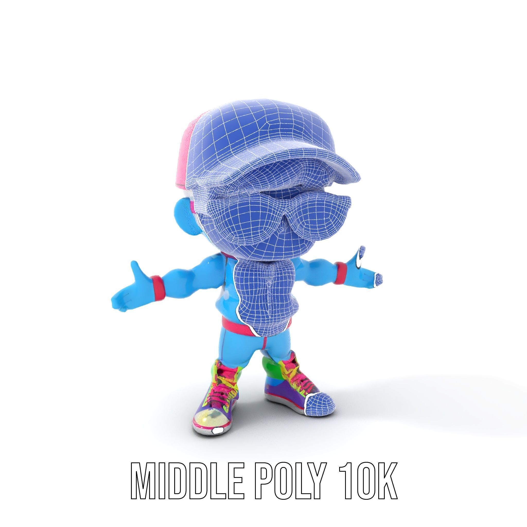 Cool Kid Character in Pink Hat Rigged and Animated Low-poly 3D model_15