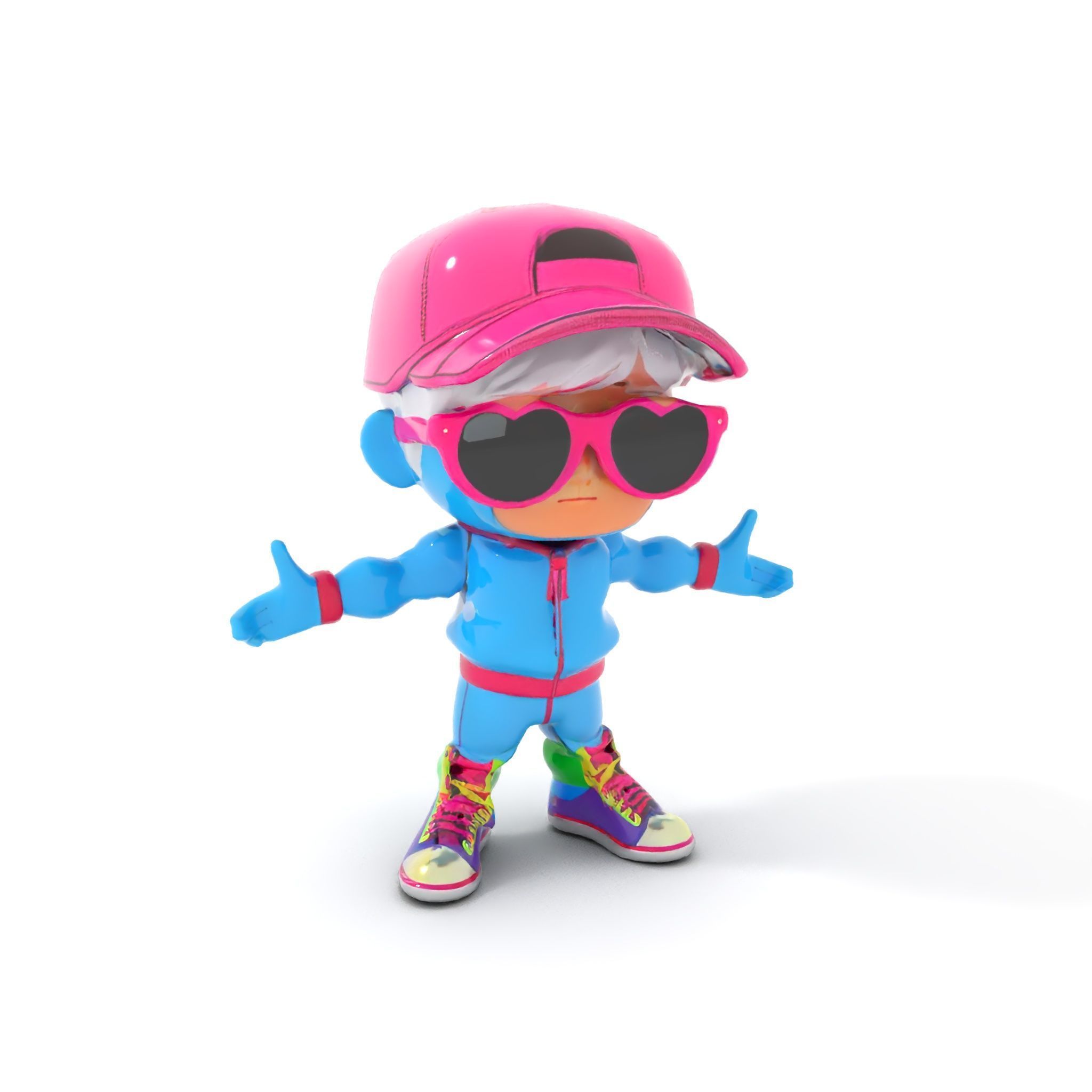 Cool Kid Character in Pink Hat Rigged and Animated Low-poly 3D model_29