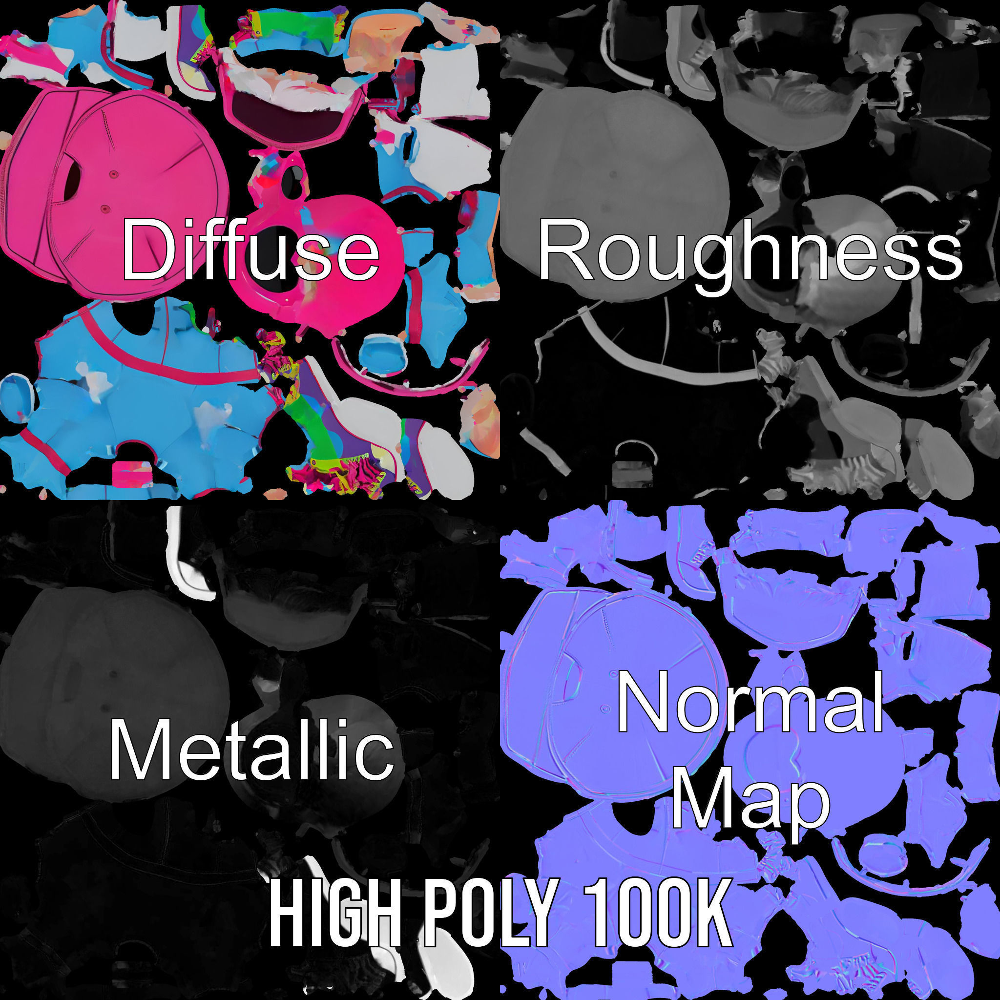 Cool Kid Character in Pink Hat Rigged and Animated Low-poly 3D model_3