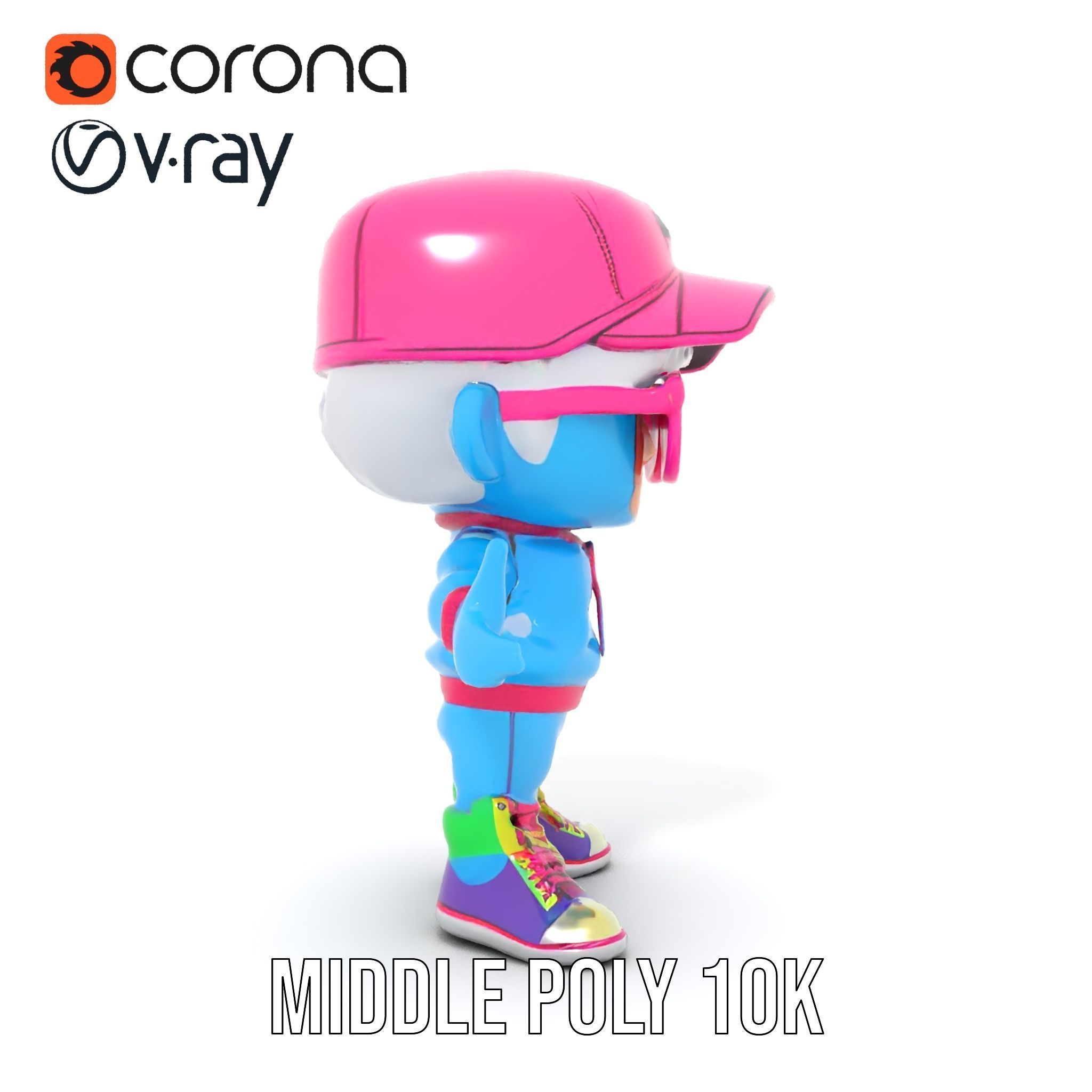 Cool Kid Character in Pink Hat Rigged and Animated Low-poly 3D model_18