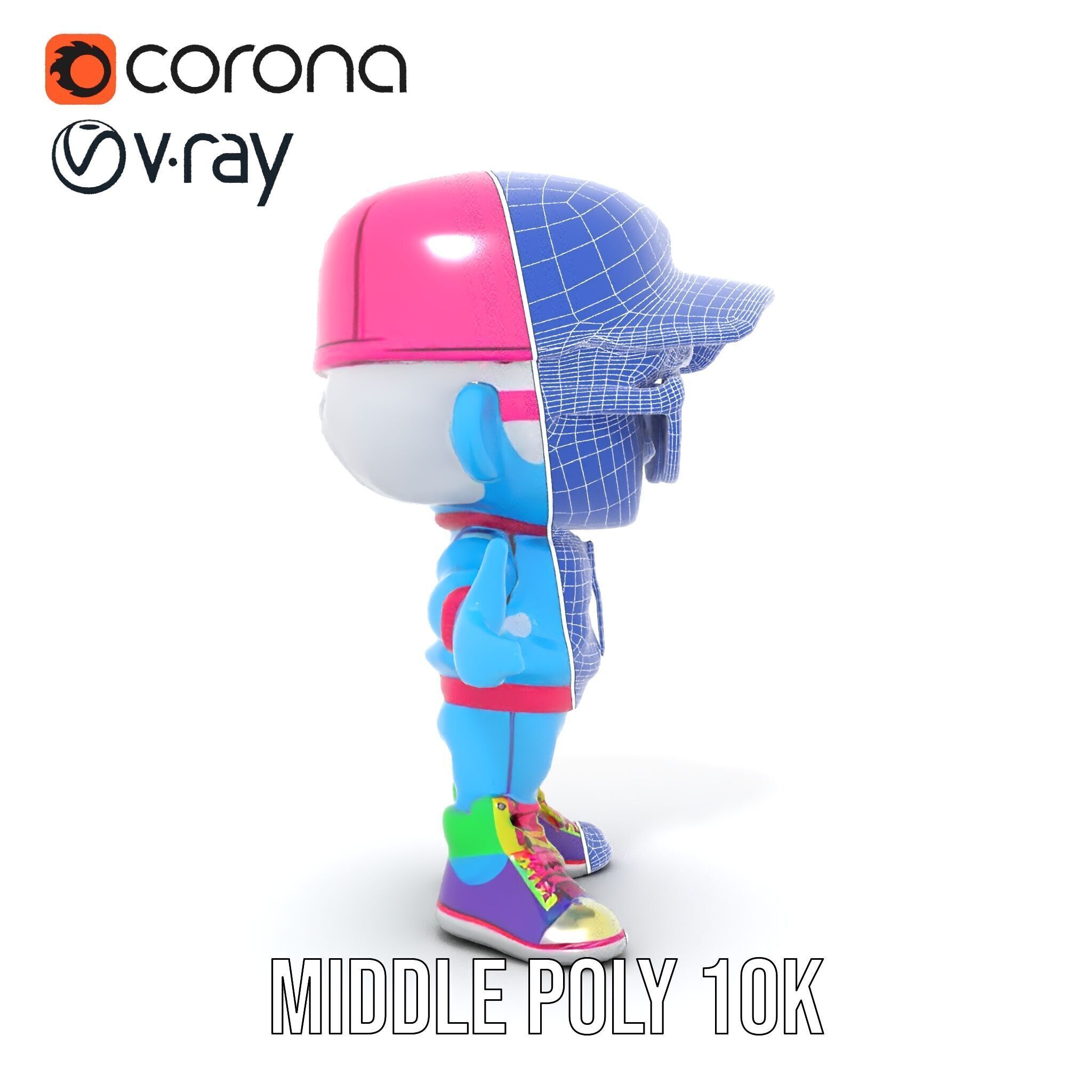 Cool Kid Character in Pink Hat Rigged and Animated Low-poly 3D model_26