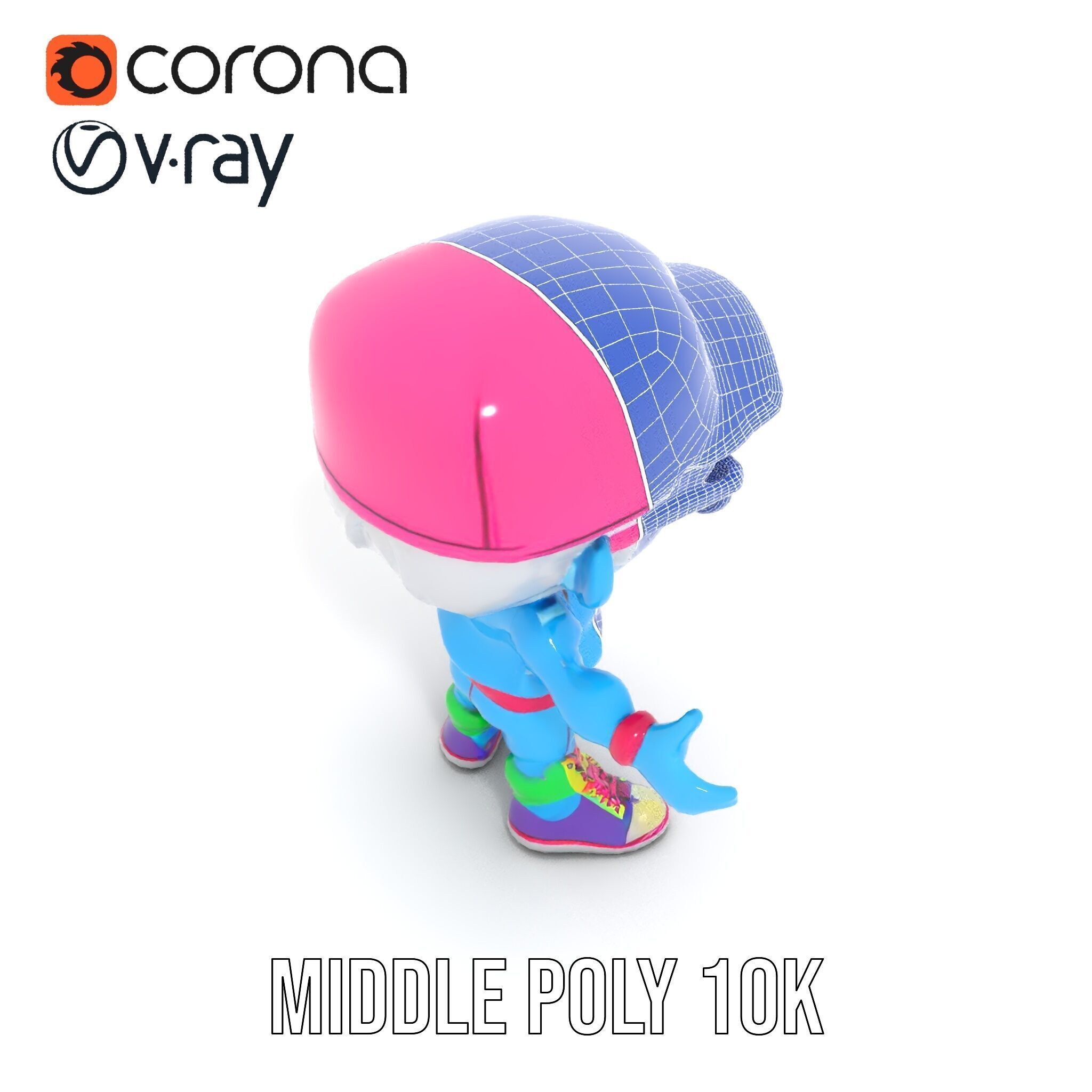 Cool Kid Character in Pink Hat Rigged and Animated Low-poly 3D model_32