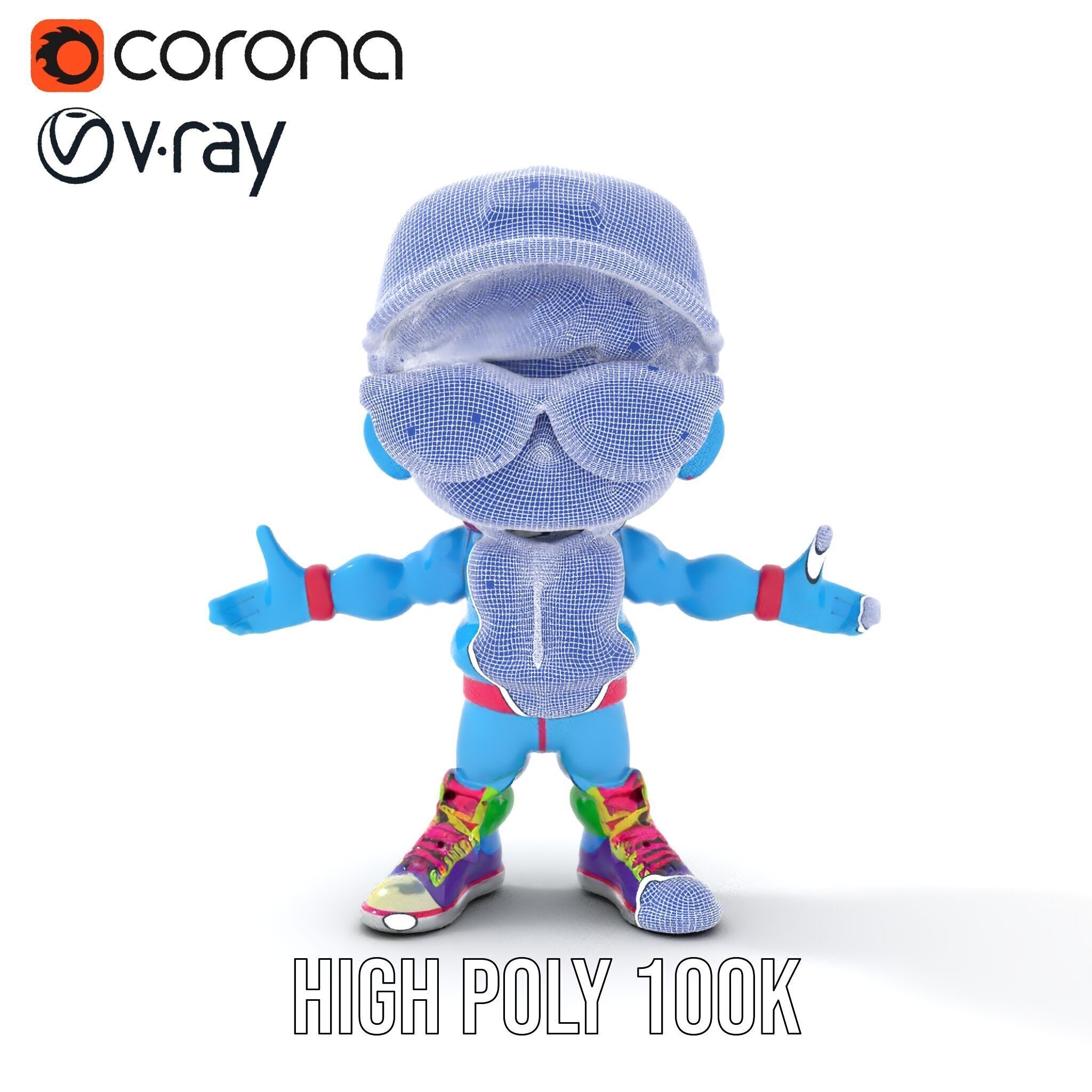 Cool Kid Character in Pink Hat Rigged and Animated Low-poly 3D model_35