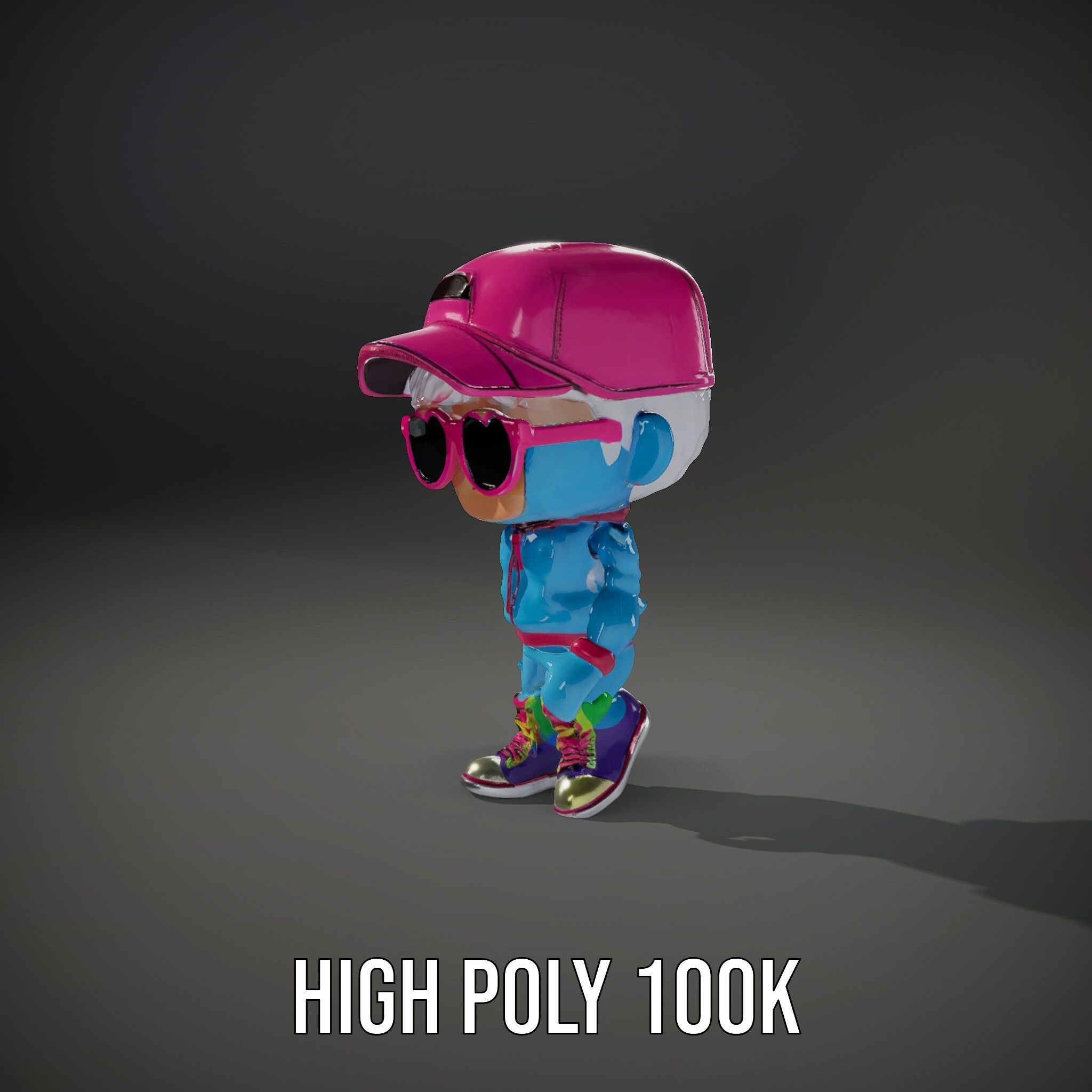 Cool Kid Character in Pink Hat Rigged and Animated Low-poly 3D model_23