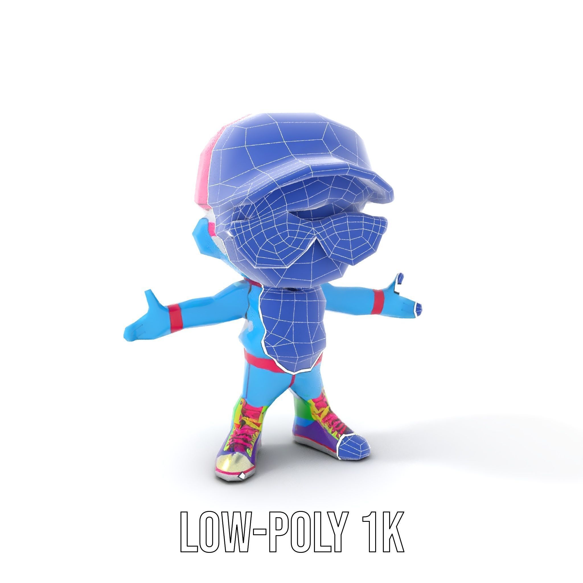 Cool Kid Character in Pink Hat Rigged and Animated Low-poly 3D model_25